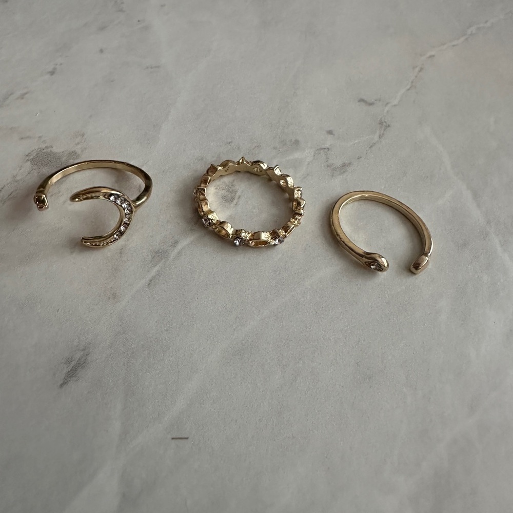 Gold Crescent Moon and Star Ring Set - Picture 4 of 4